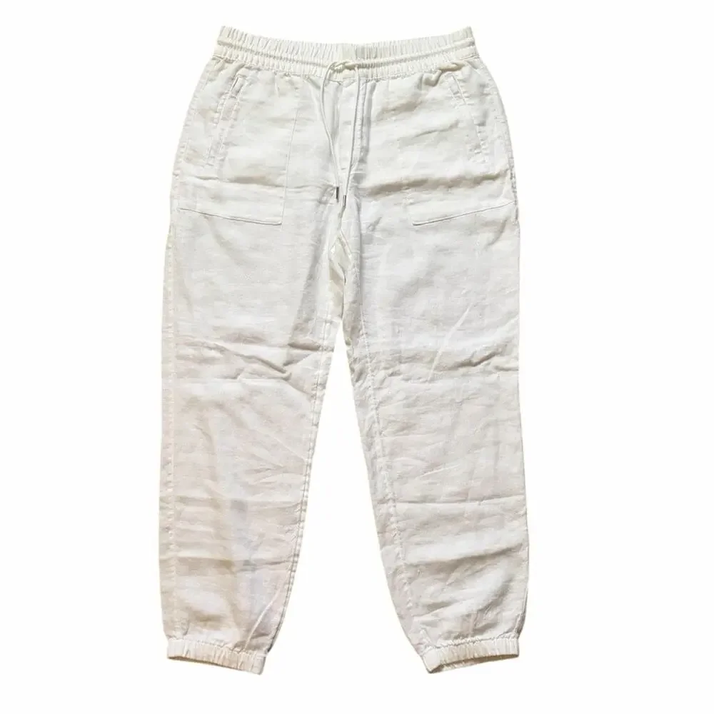 Athleta Pants Size 12 White 100% Linen Retreat Jogger - Picture 2 of 7